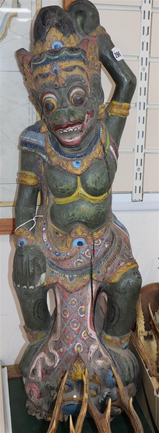 An Indonesian Hanuman painted wood figure height 81cm